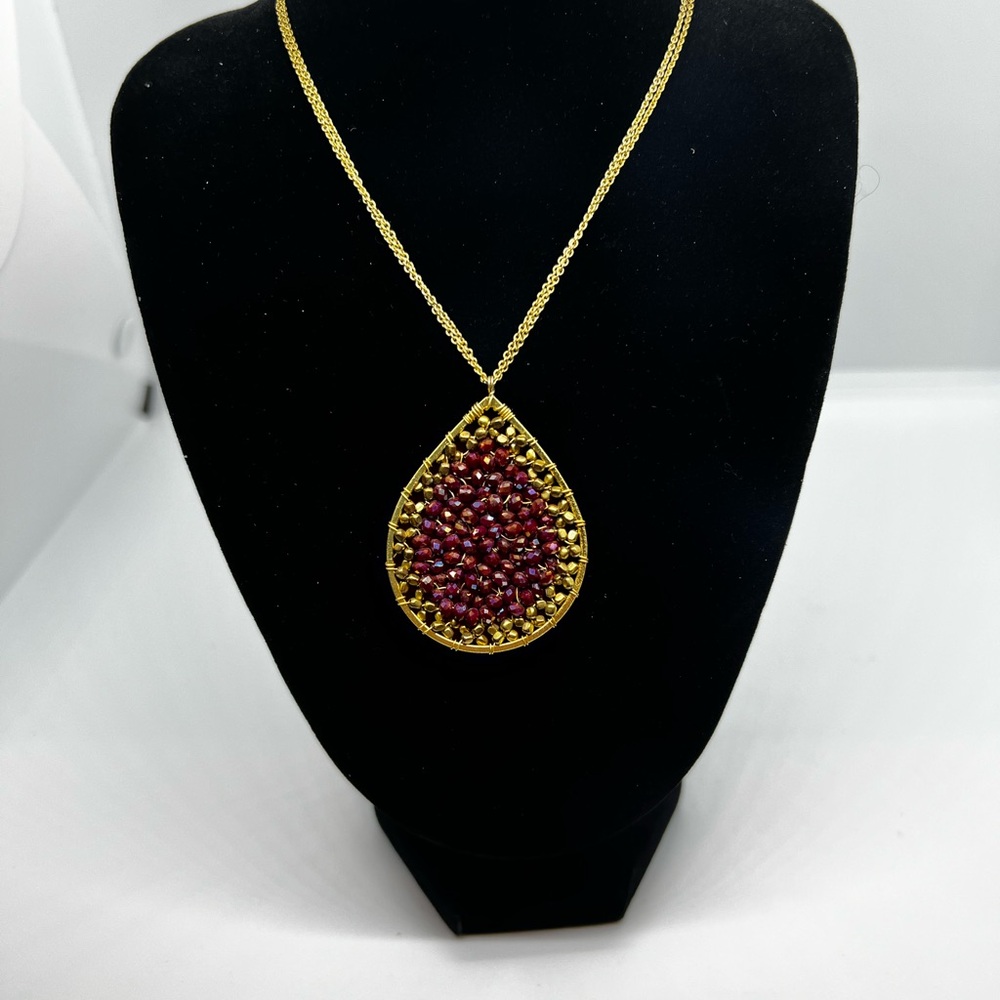Nakamol Gold and Red Teardrop Necklace